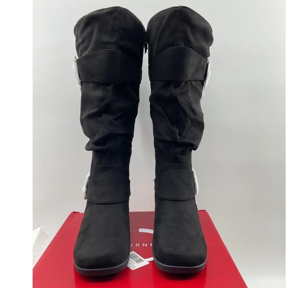 Journee Collection Jester-01WC Black Faux Suede Slouchy Wide Calf Boots Size 9M